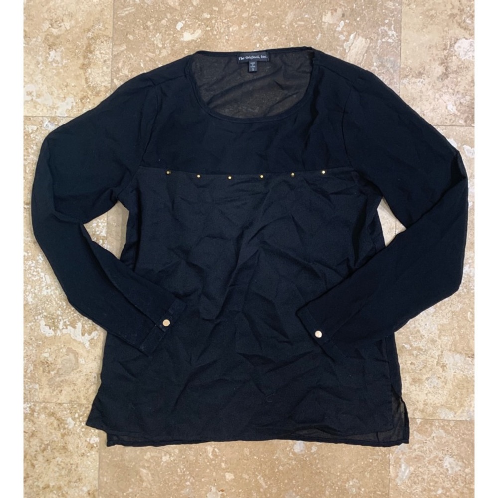 Sheer Black Top Blouse Gold Studded